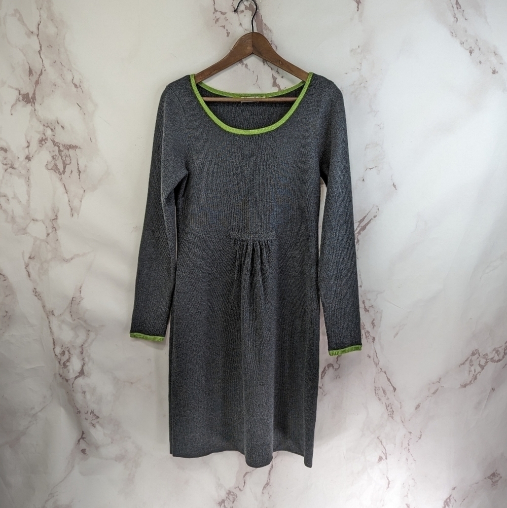 Eliza J Dress Women 8 10 Medium Sweater Gray Green Knee Length Scoop Stretch